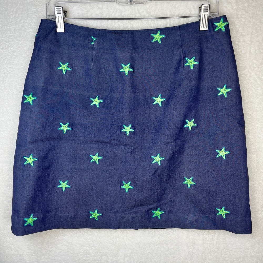 Lilly Pulitzer Blue Starfish Print‎ Skirt Size 4 Coastal Summer